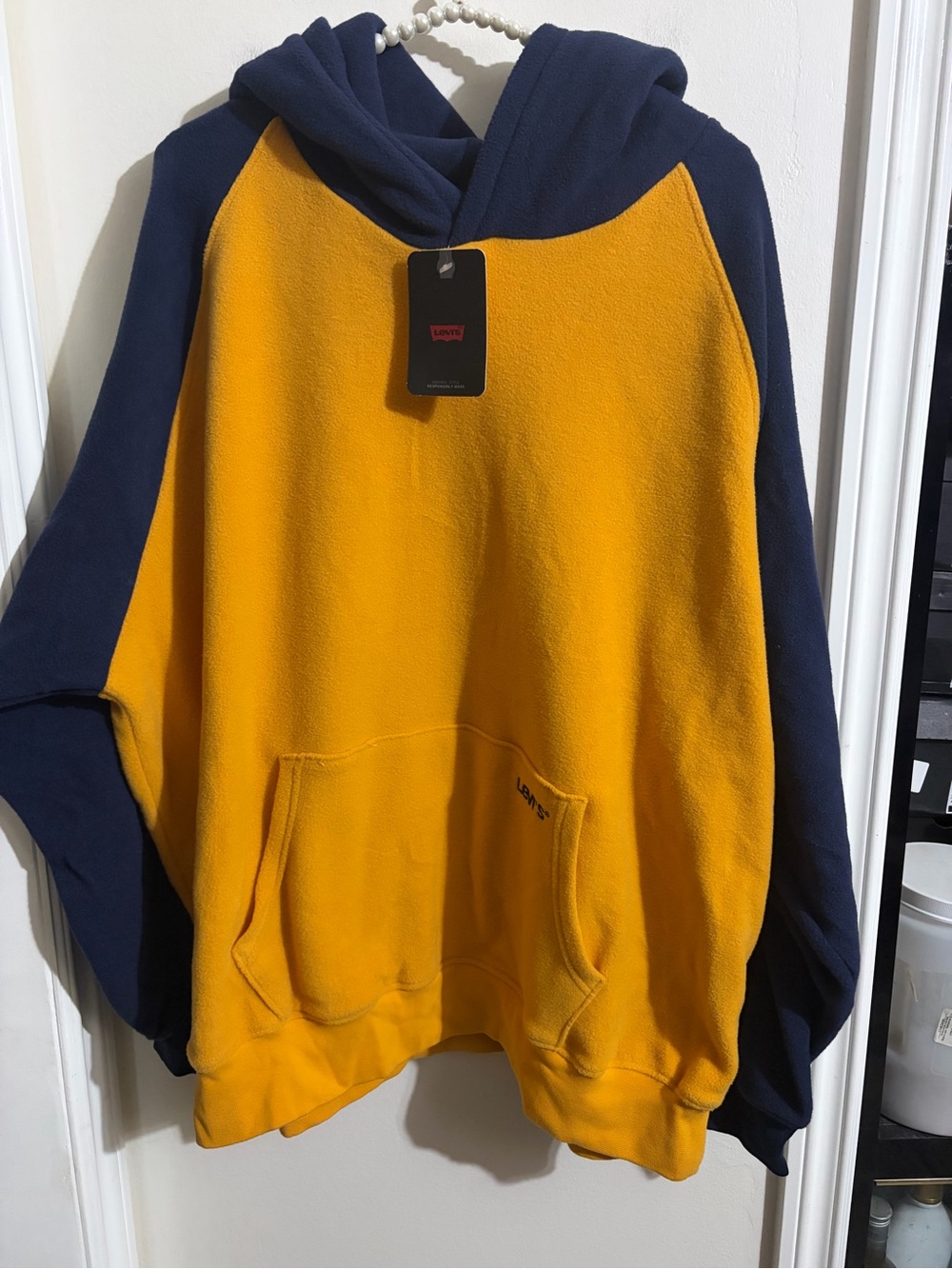 Levi's Men's Navy and Yellow Two-Tone Hooded Pullover